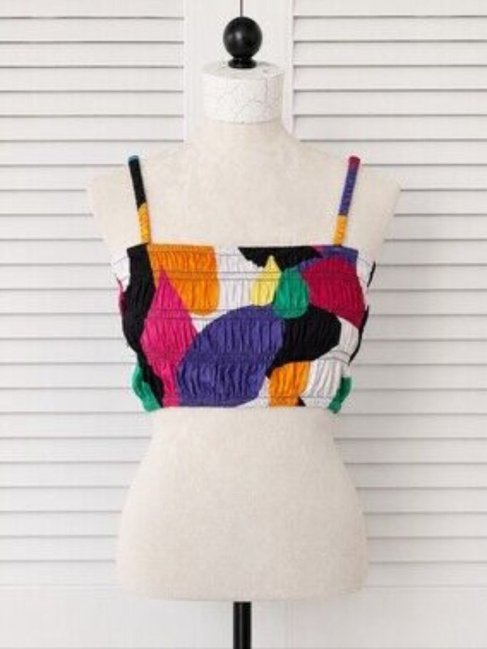 Abstract Smocked Crop Top Multicolor Stretch Festival Y2K Size S